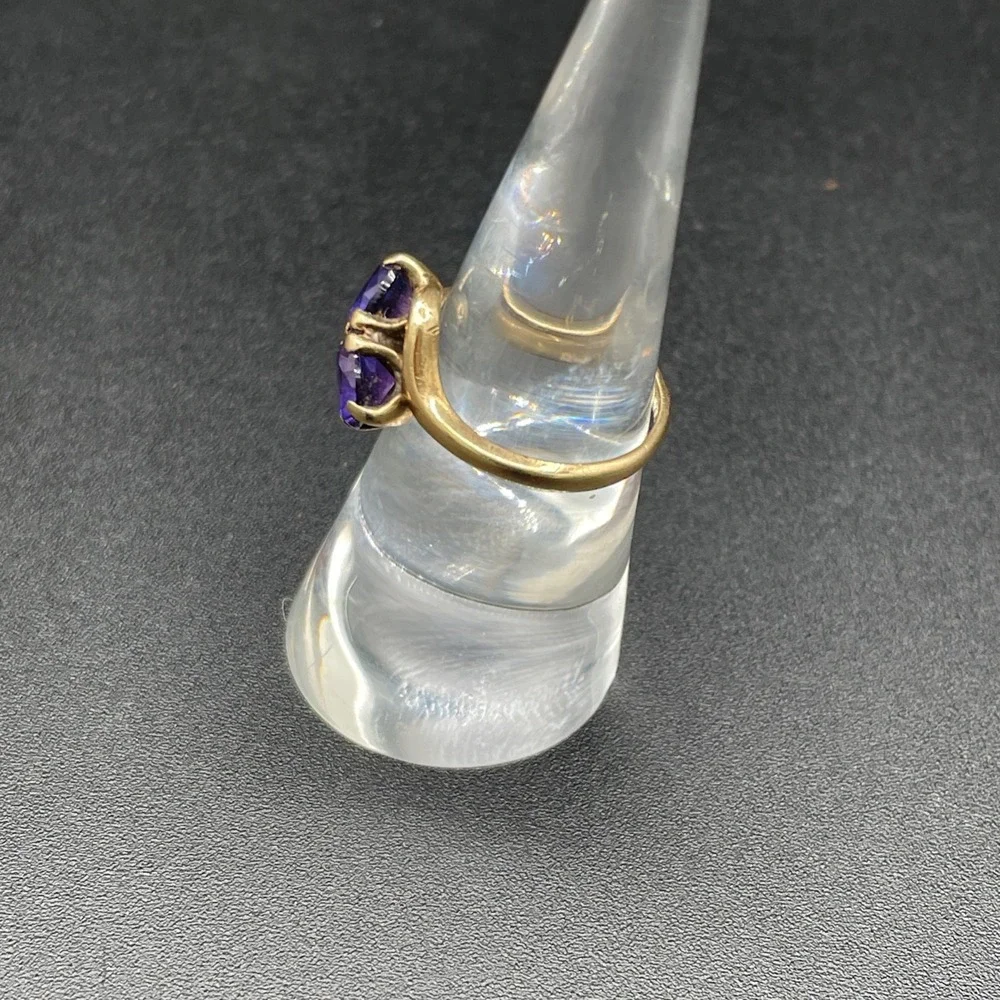 Vintage Baden & Foss 10k Gold Amethyst Bypass Ring Signed MCM Toi Et Moi Sz 5.25